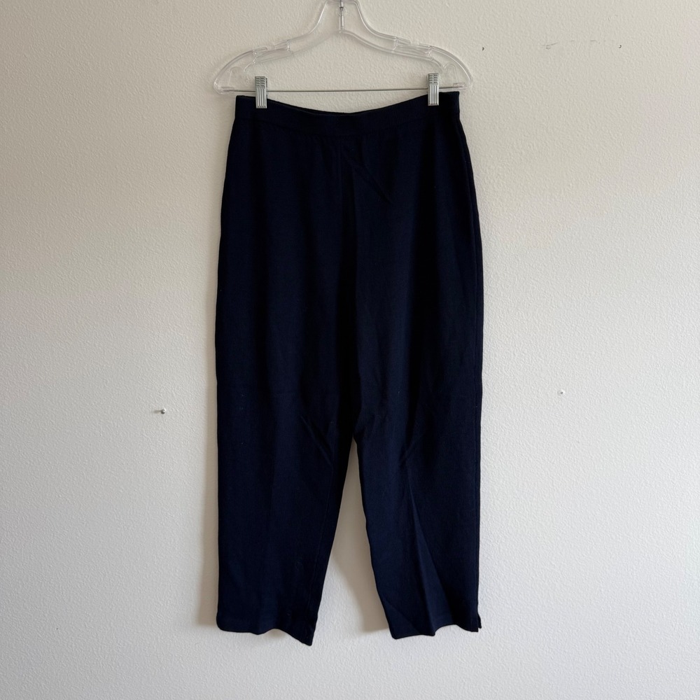 St John Collection Marie Gray Navy Blue Santana Knit Straight Leg Pants Size 12